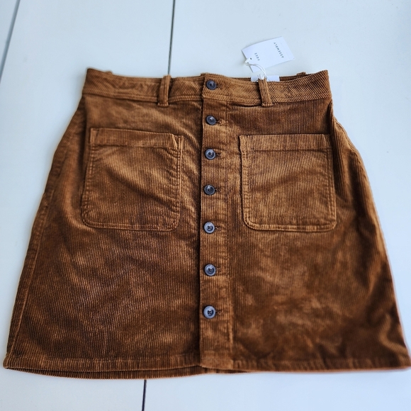 NWT Free Assembly Women's Cordo Button Front Skirt Khaki Brown Size 12 - Picture 1 of 10